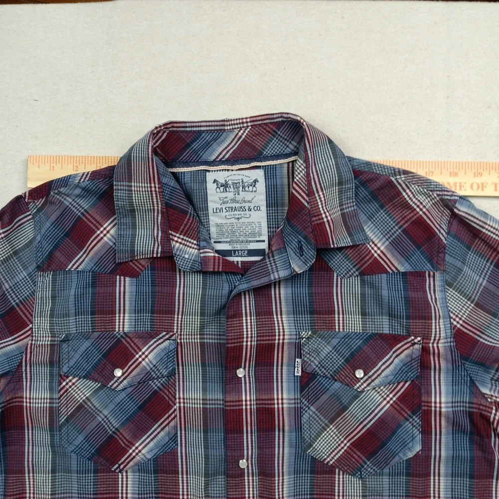 Levi's‎ Men's Pearl Snap Long Sleeve Western Plaid Shirt – Large